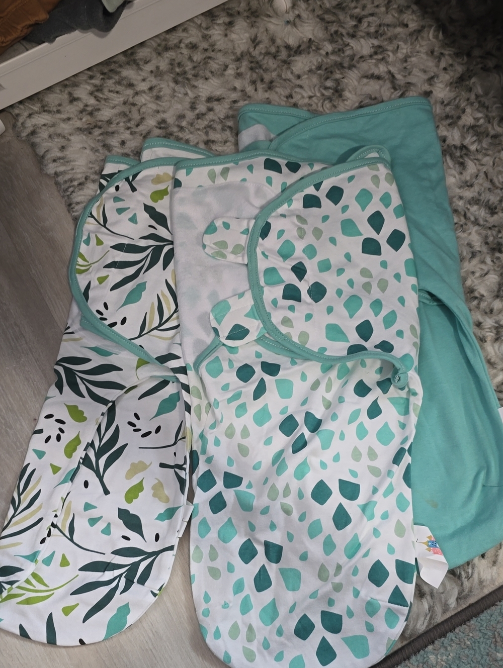 Bundle Of 3 Baby Sleep Sacks in Teal & White - Soft Lightweight Wraps